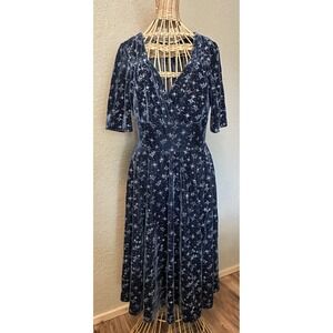 Collectif x ModCloth Navy‎ Blue Velvet Starburst Celestial Midi Dress Womens M